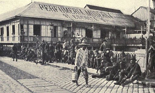 Americans guarding Pasig River bridge, 1898